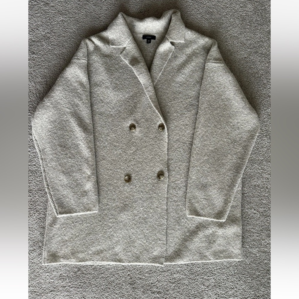 J. Crew Sweater Blazer Women’s 2 XL Beige/Gray Wool Blend Boucle Double Breasted - Picture 7 of 13